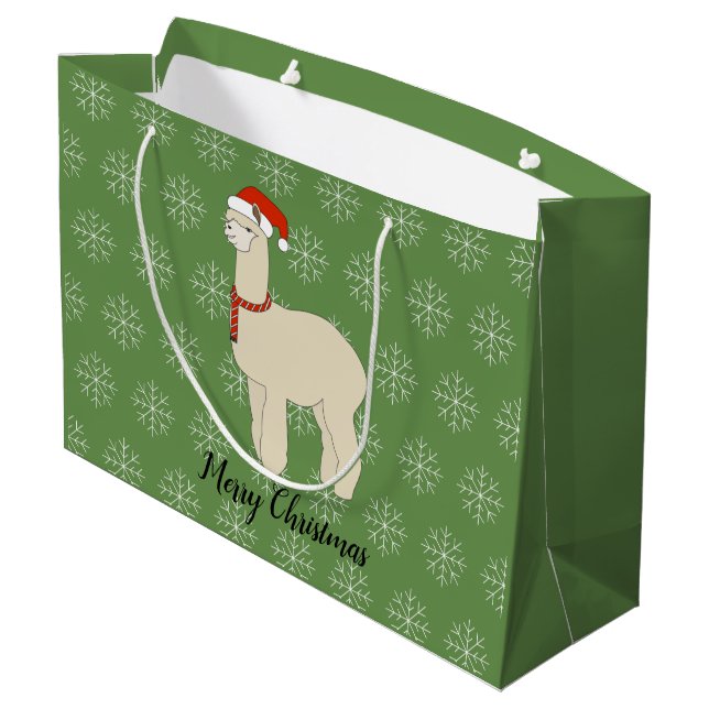 Grand Sac Cadeau illusima Lama Flocon de Noël Vert (Dos Angle)