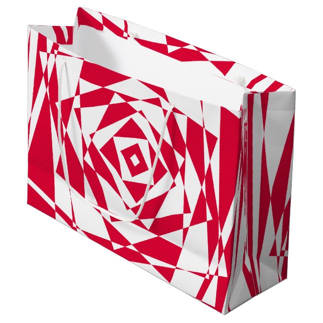 Grand Sac Cadeau Illusion abstraite rouge blanc (Devant Angle)
