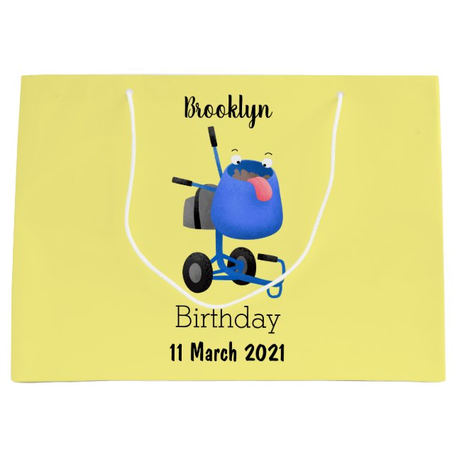 Grand Sac Cadeau Illustration amusante du mélangeur de ciment bleu (Devant)