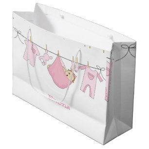 Grand Sac Cadeau Illustration Cute Baby Girly Pink Baby shower