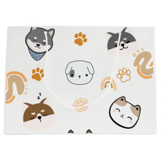 Grand Sac Cadeau Illustration d'animal blanc et Brown - Appl stylis