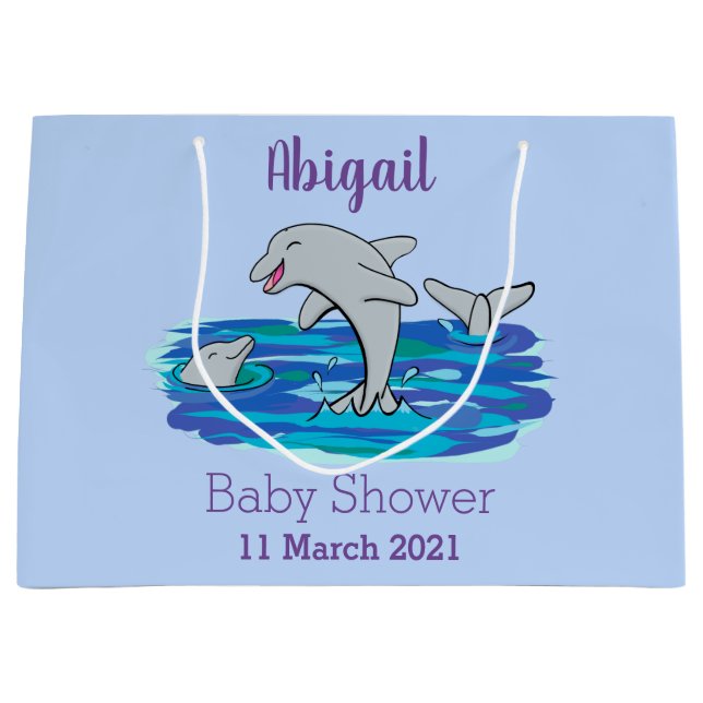 Grand Sac Cadeau Illustration de dauphins heureux adorables (Devant)