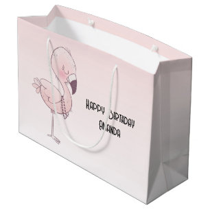 Grand Sac Cadeau Illustration de Flamant rose rose mou Anniversaire