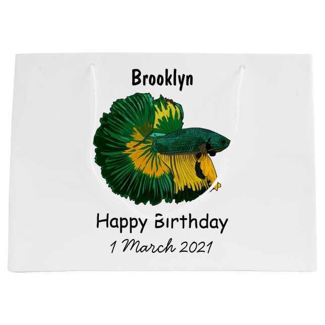 Grand Sac Cadeau Illustration de la caricature de poisson de combat (Devant)