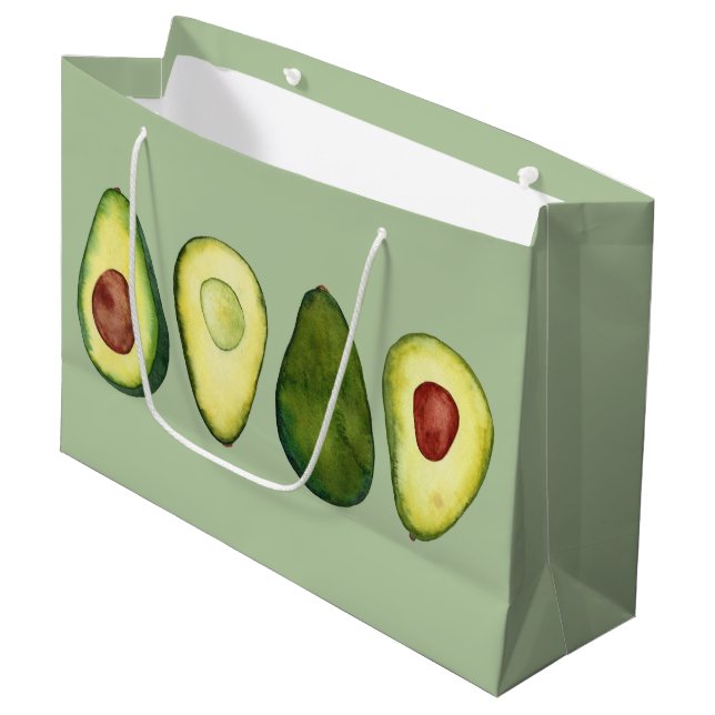 Grand Sac Cadeau Illustration de l'aquarelle Avocado  (Devant Angle)
