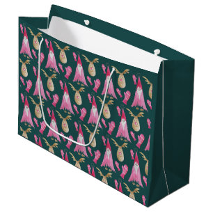 Grand Sac Cadeau Illustration De L'Aquarelle Gnome Et Rennes D'Hive
