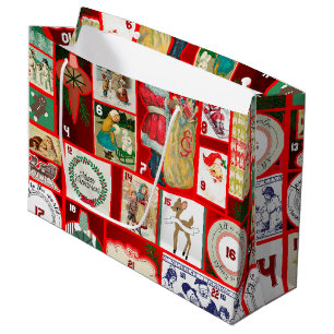 Grand Sac Cadeau Illustration de l'Avent en bloc de Noël Art carré