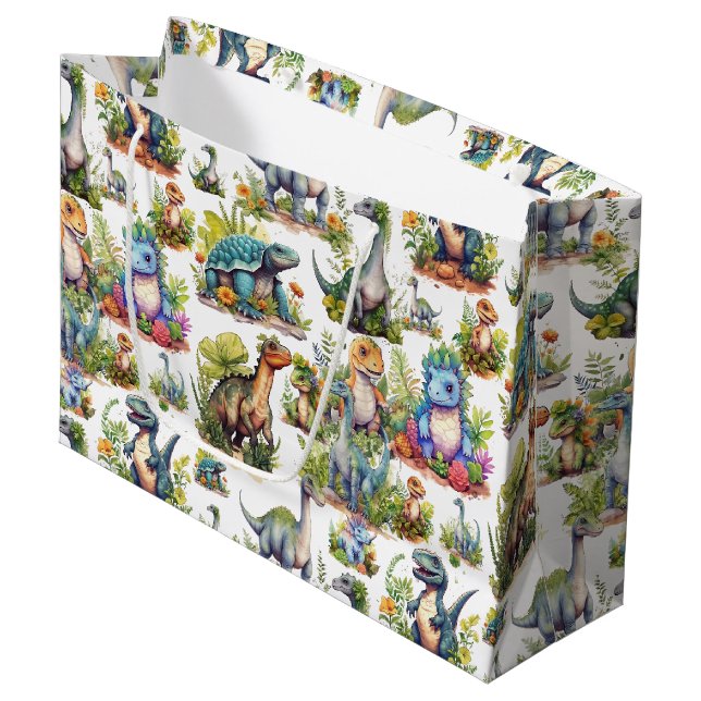 Grand Sac Cadeau Illustration Dinosaure (Devant Angle)