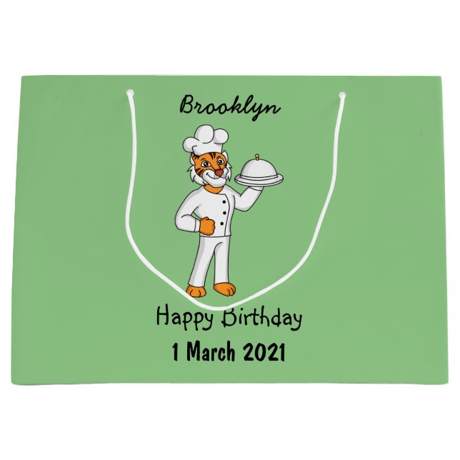 Grand Sac Cadeau Illustration d'un chef tigre drôle et mignon (Devant)