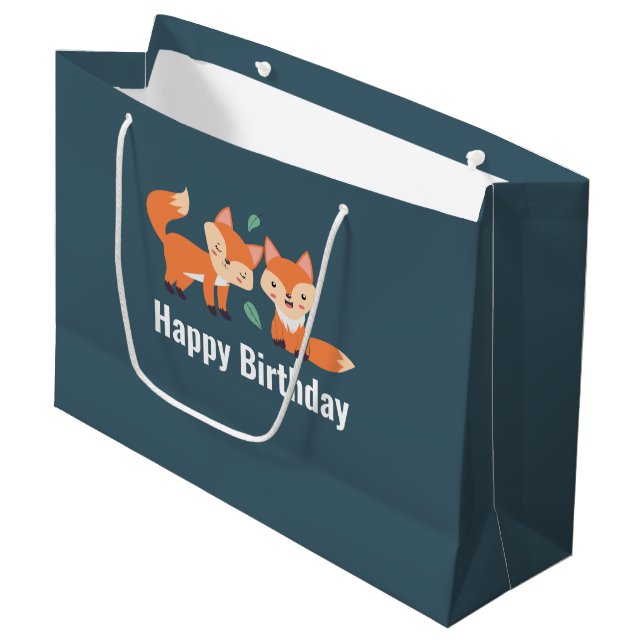 Grand Sac Cadeau Illustration graphique de renards orange mignons (Devant Angle)