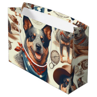Grand Sac Cadeau Illustration vintage Australian Cattle Dog