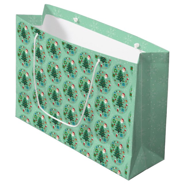 Grand Sac Cadeau Illustrations de Noël Fêtes (Devant Angle)