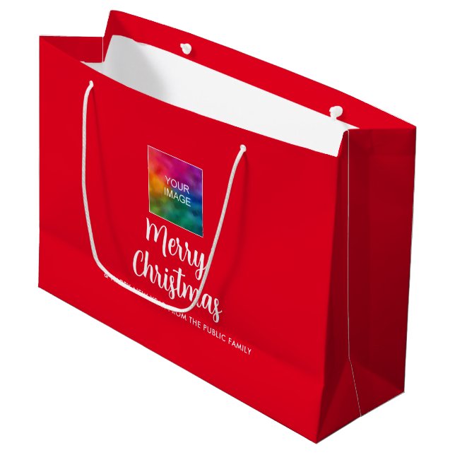 Grand Sac Cadeau Image personnalisée Entreprise Logo Texte Joyeux N (Devant Angle)