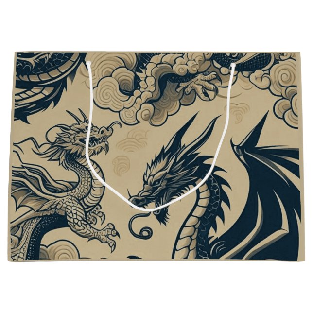 Grand Sac Cadeau Imaginaire Dragons antiques (Devant)