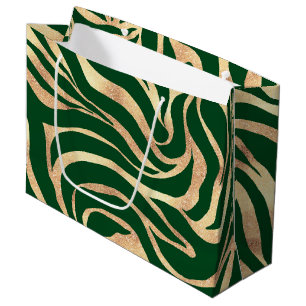 Grand Sac Cadeau Impression d'animal élégant paillettes or zèbre ve