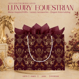 Grand Sac Cadeau Impression de cheval équestre de luxe bordeaux et
