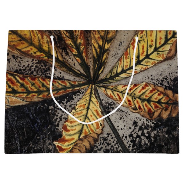 Grand Sac Cadeau Impression de feuille de châtaignier d'automne Art (Devant)