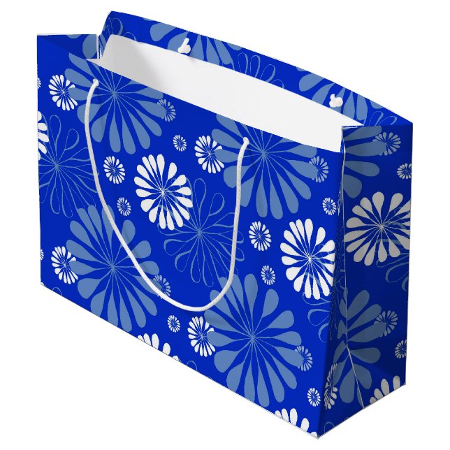 Grand Sac Cadeau Impression florale moderne bleu électrique (Dos Angle)