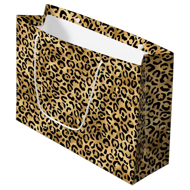 Grand Sac Cadeau Impression léopard doré | Motif audacieux d'animal (Devant Angle)