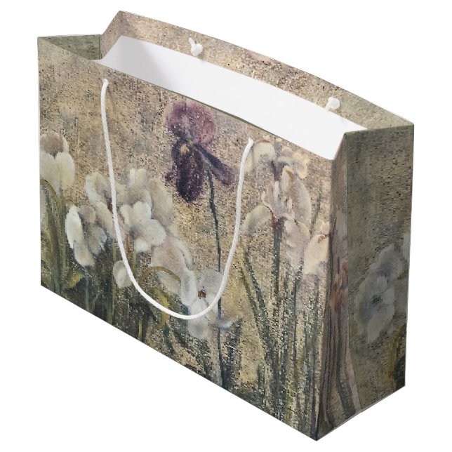 Grand Sac Cadeau Impressionnisme vintage Fleurs d'iris (Dos Angle)