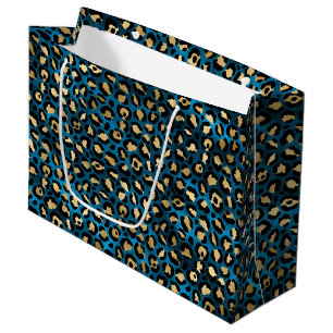 Grand Sac Cadeau Imprimé Léopard Bleu Gras   Motif Animal Glamour