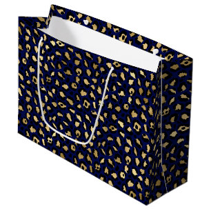 Grand Sac Cadeau Imprimé Léopard Bleu Gras   Motif Animal Glamour