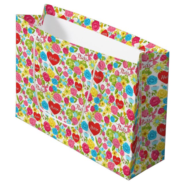 Grand Sac Cadeau Infirmière Colorée Motif Floral (2) (Devant Angle)