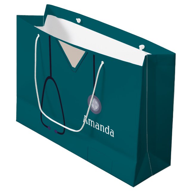 Grand Sac Cadeau Infirmière Médicale Scrubs Turquoise LGB (Devant Angle)
