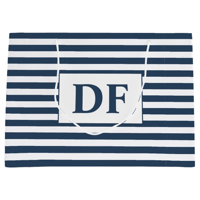 Grand Sac Cadeau Initiales personnalisées Bleu/Blancs (Devant)