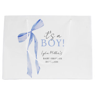 Grand Sac Cadeau Invitation à la baby shower avec un nœud bleu, Inv