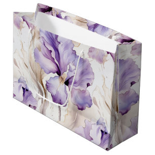 Grand Sac Cadeau Iris Fleuris Crème Violette Romantique pour Mariag