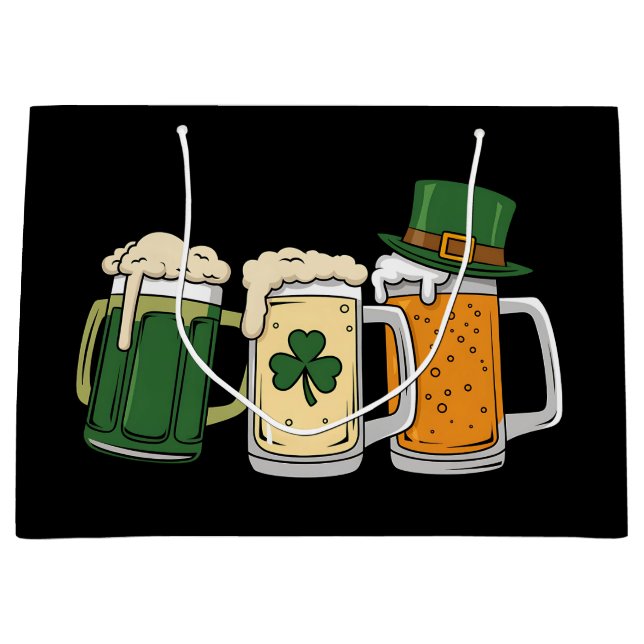Grand Sac Cadeau Irish Beer Irlande Drapeau St Patrick's Day Shamro (Devant)