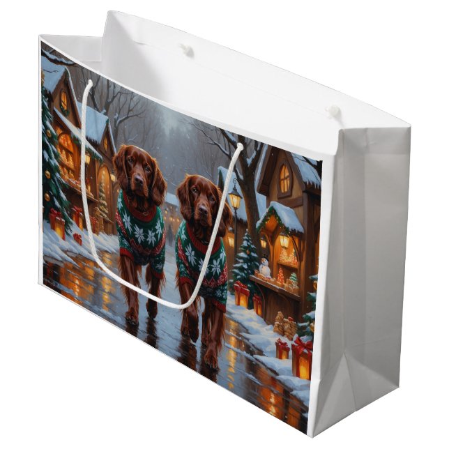 Grand Sac Cadeau Irish Red Setter Dogs Christmas Snow Holiday (Devant Angle)
