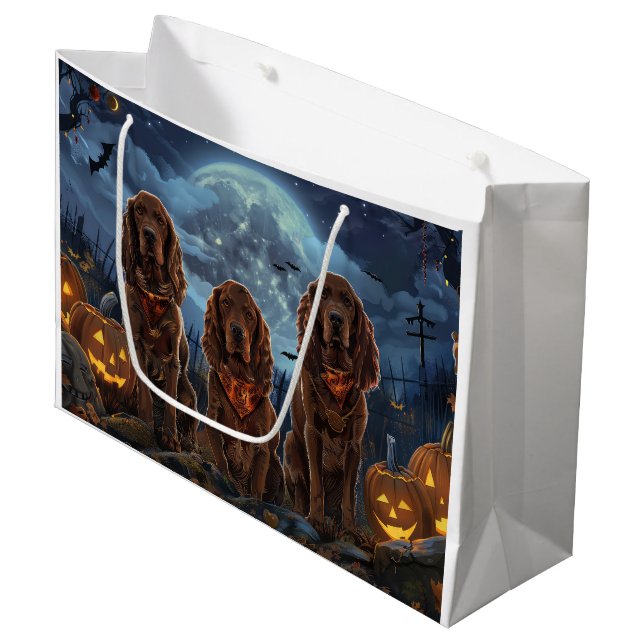 Grand Sac Cadeau Irish Red Setter Halloween Éffrayant (Devant Angle)