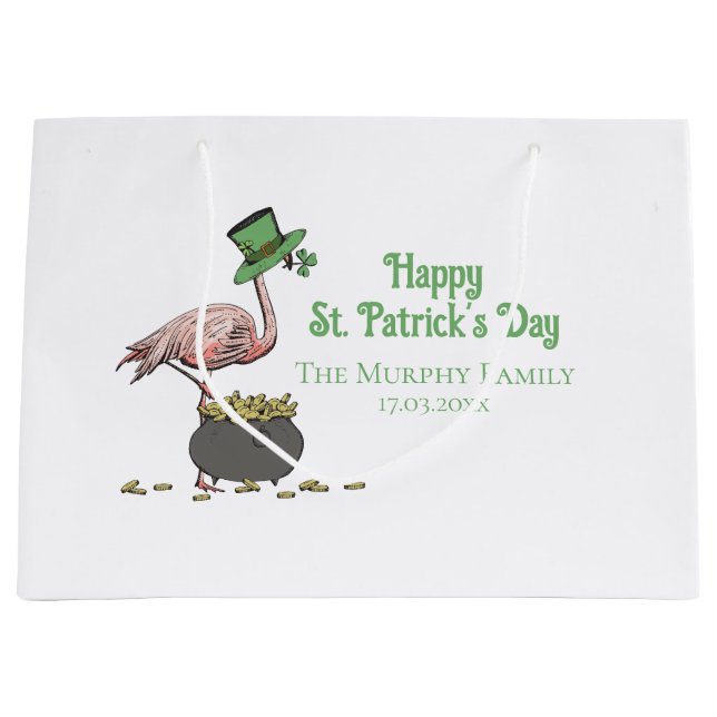Grand Sac Cadeau Irish Shamrock Flamingo St. Patrick’s Day Party (Devant)