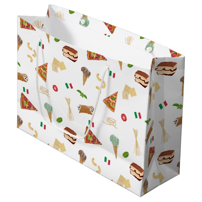 Grand Sac Cadeau Italian Food Pizza Pasta Tiramisu Pattern (Devant Angle)