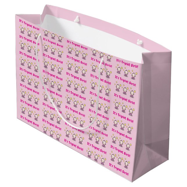 Grand Sac Cadeau It's Triplet Girls!, Triplet Babies Gift Wrap, (Dos Angle)
