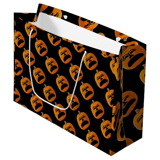 Grand Sac Cadeau Jack-o'-lantern Unhappy Face Halloween Citrouille, (Devant Angle)