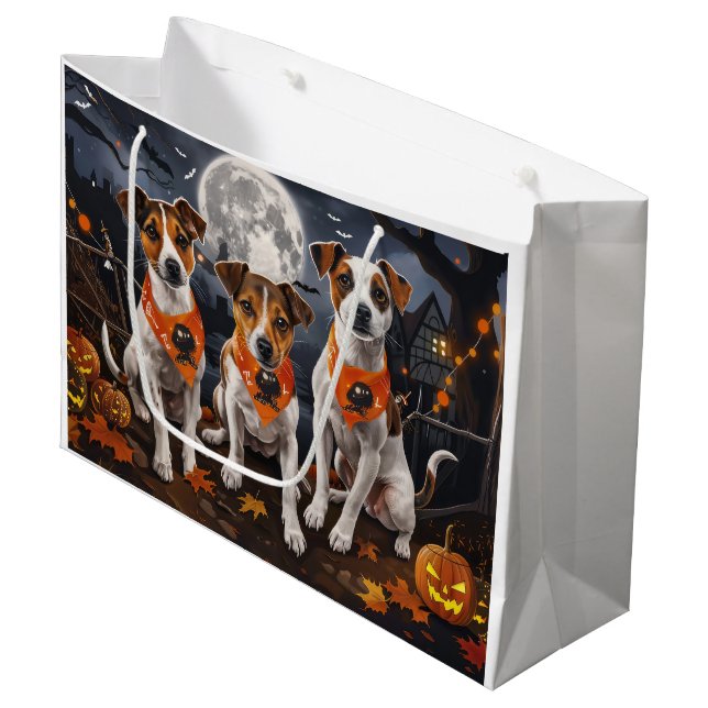 Grand Sac Cadeau Jack Russell Halloween Éffrayant (Devant Angle)