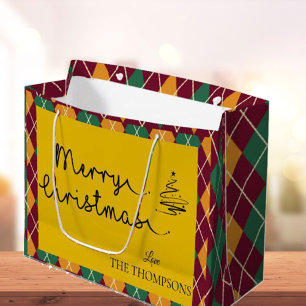 Grand Sac Cadeau Jacquard Joyeux Noël orange jaune
