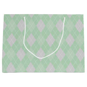 Grand Sac Cadeau Jacquard vert et gris Motif Enfants