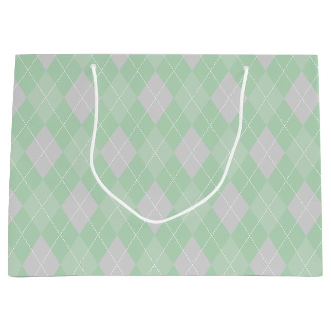 Grand Sac Cadeau Jacquard vert et gris Motif Enfants (Devant)