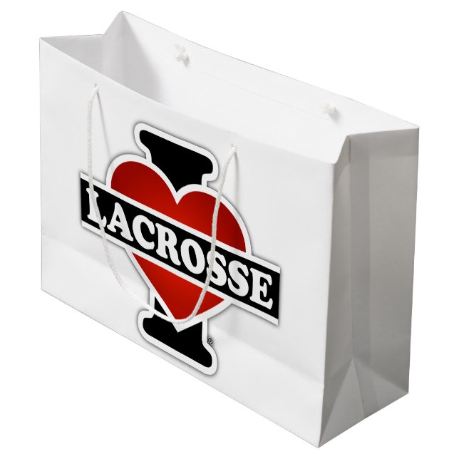 Grand Sac Cadeau J'aime la lacrosse (Devant Angle)