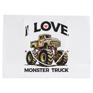 Grand Sac Cadeau J'aime les monstres camions