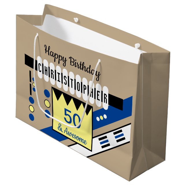 Grand Sac Cadeau Jalon spécial nom d'anniversaire bleu jaune (Devant Angle)