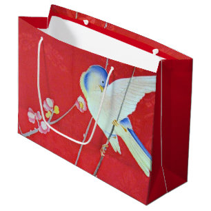 Grand Sac Cadeau Japonais KIMONO Textile, Bluebird