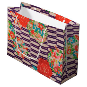 Grand Sac Cadeau Japonais KIMONO Textile, Fleur