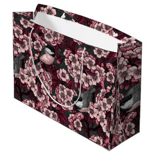 Grand Sac Cadeau Jardin de cerisier nocturne