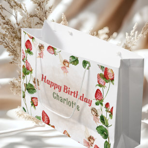 Grand Sac Cadeau Jardin de fées enchanté aux fraises 