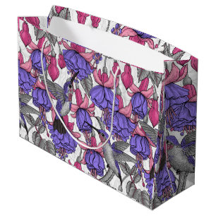 Grand Sac Cadeau Jardin des colibris en rose et rose